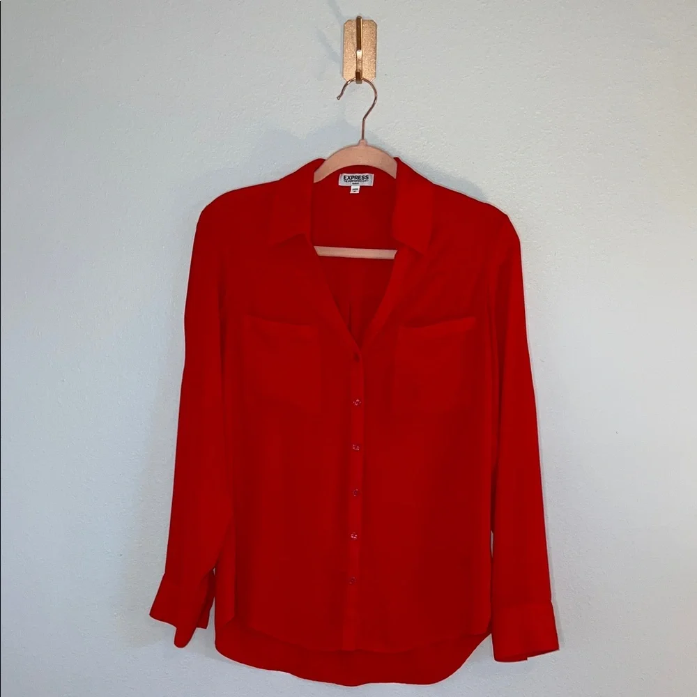 Express Vibrant Red Button-Down Shirt 🌹🔥 - Picture 2 of 6